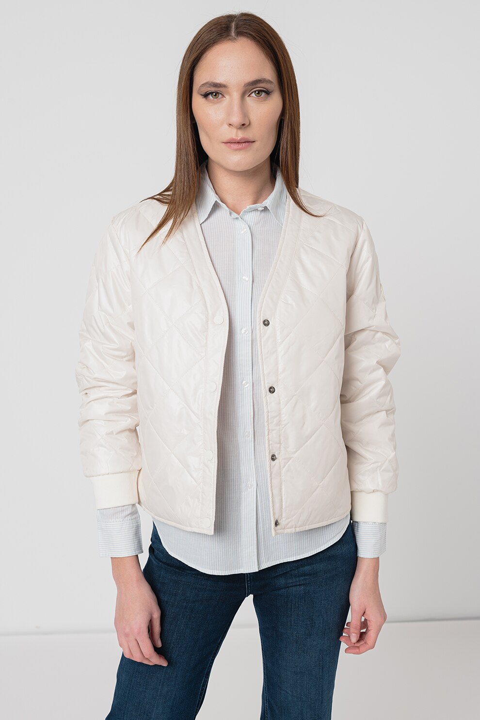 Pepe Jeans London, Капитонирано яке с капси, Мръснобял, S - eMAG.bg