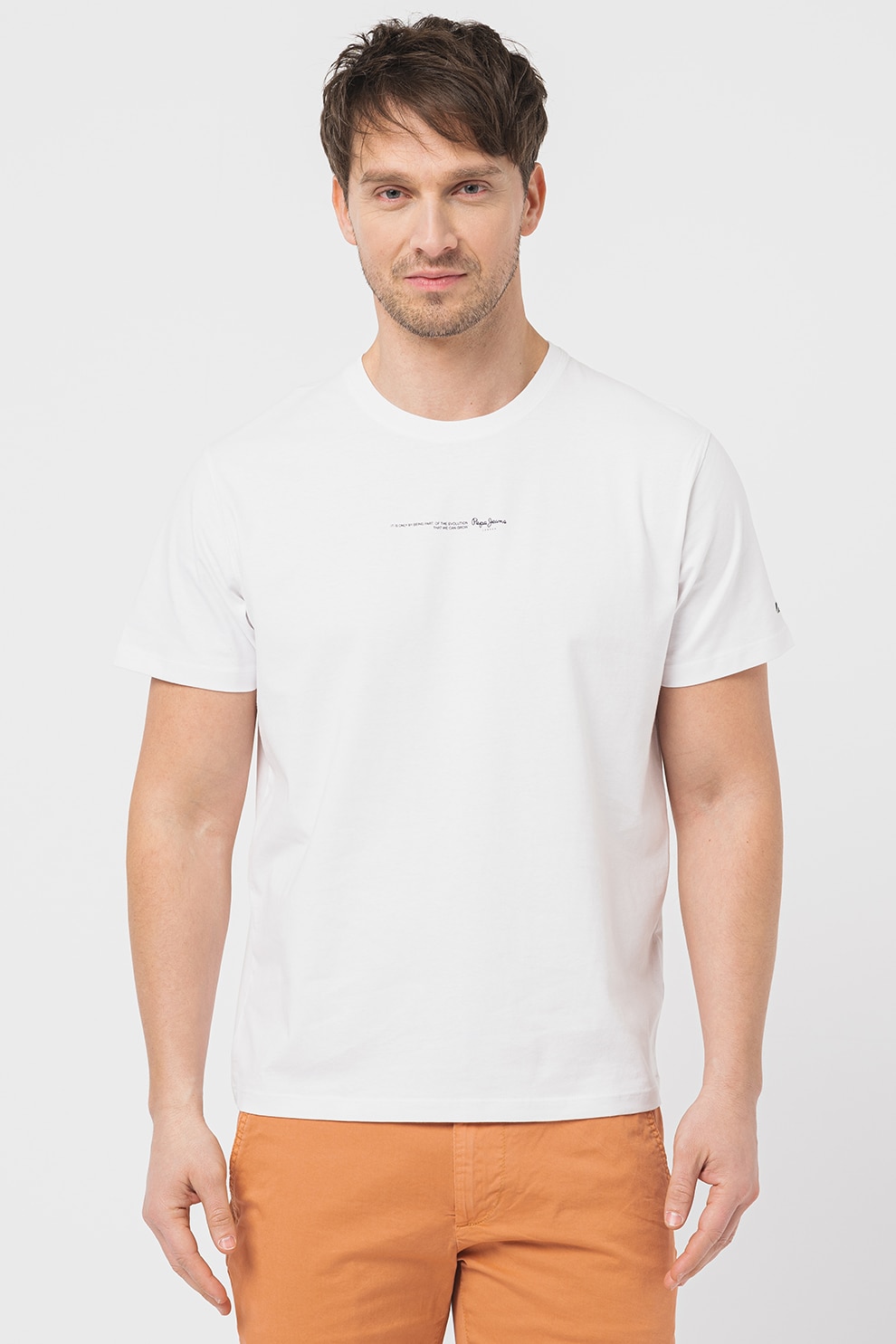 Pepe Jeans London, Tricou de bumbac cu logo David, Alb, 2XL