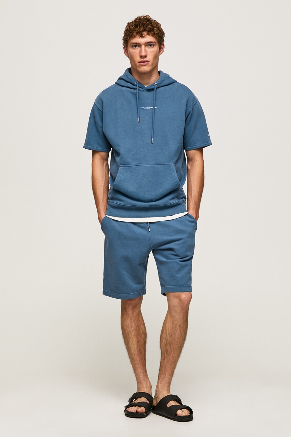 Pepe Jeans London, Pantaloni scurti sport cu snur, Albastru prafuit, 2XL