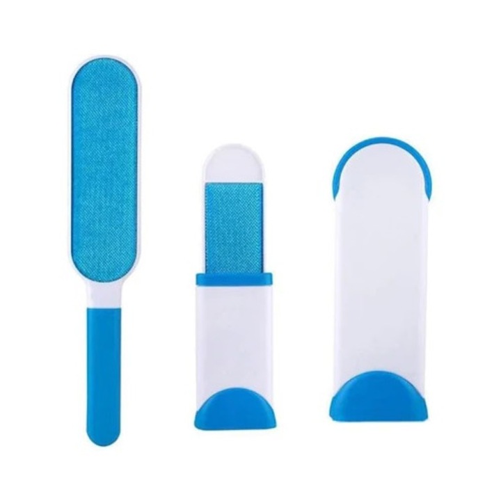Set 2 perii speciale pentru scame si parul animalelor, sistem de autocuratare, Alb-Albastru