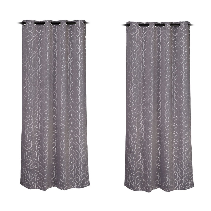 Set 2 draperii Black-out, Relaxdays, gri, 210 g per m², 245 x 135 x 0.5 cm