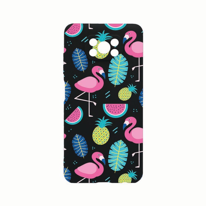 Husa Silicon, Compatibila Cu Xiaomi Poco X3 / Poco X3 (NFC), Flamingo, Rezistenta la uzura, Protectie Camera, Negru c-B 91