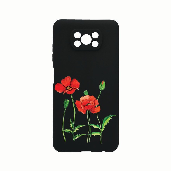Szilikon telefontok, Xiaomi Poco X3 / Poco X3 (NFC), Red Poppy, Kamera védő, Fekete c-B 643