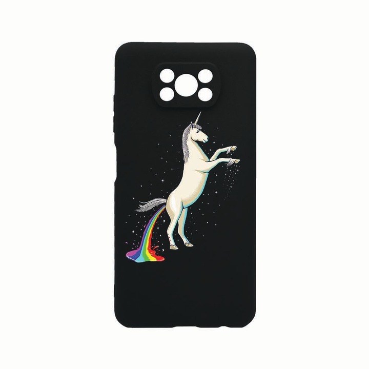 Husa Silicon, Compatibila Cu Xiaomi Poco X3 / Poco X3 (NFC), Unicorn Rainbow, Rezistenta la uzura, Protectie Camera, Negru c-B 529