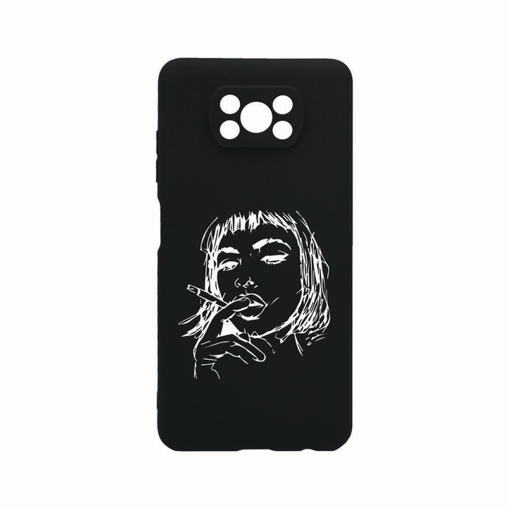 Husa Silicon, Compatibila cu Xiaomi Poco X3 / Poco X3 (NFC), Smoking Woman, Rezistenta la uzura, Protectie Camera, Negru c-B 749