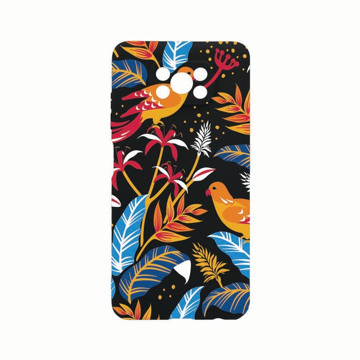 Szilikon telefontok, Xiaomi Poco X3 / Poco X3 (NFC), Colored Birds, Kamera védő, Fekete c-B 769