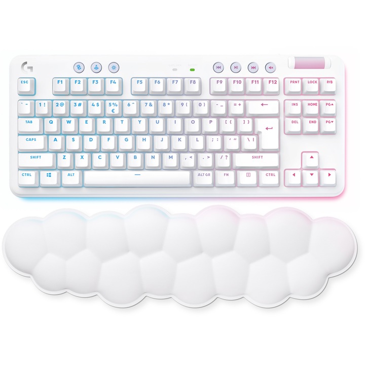 Kлавиатура Gaming Logitech Lightspeed G715, Механична, Wireless, TKL, RGB, US INT'L layout, White Mist