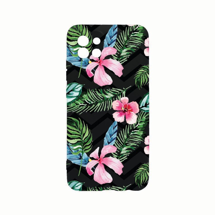 Husa Silicon, Compatibila Cu Samsung Galaxy A22 5G, Tropical, Rezistenta la uzura, Protectie Camera, Negru c-B 49