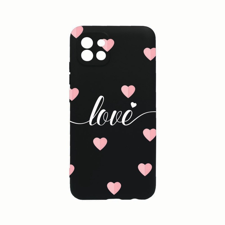 Husa Silicon, Compatibila Cu Samsung Galaxy A22 5G, Love Flying Hearts, Rezistenta la uzura, Protectie Camera, Negru c-B 85