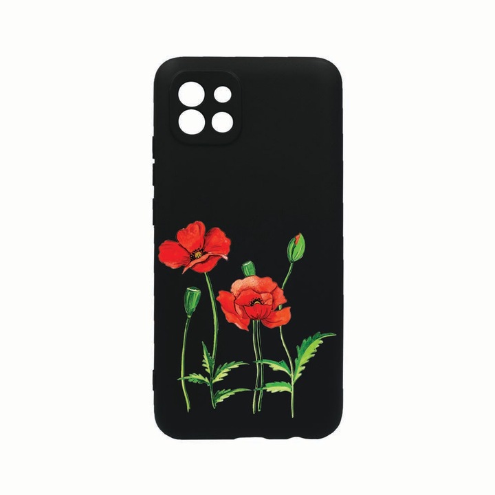 Husa Silicon, Compatibila Cu Samsung Galaxy A22 5G, Red Poppy, Rezistenta la uzura, Protectie Camera, Negru c-B 643
