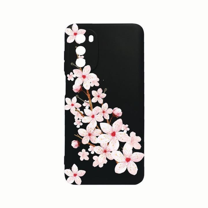 Husa Silicon, Compatibila Cu Motorola Moto G82 / Moto G52, Spring Flower, Rezistenta la uzura, Protectie Camera, Negru c-B 62
