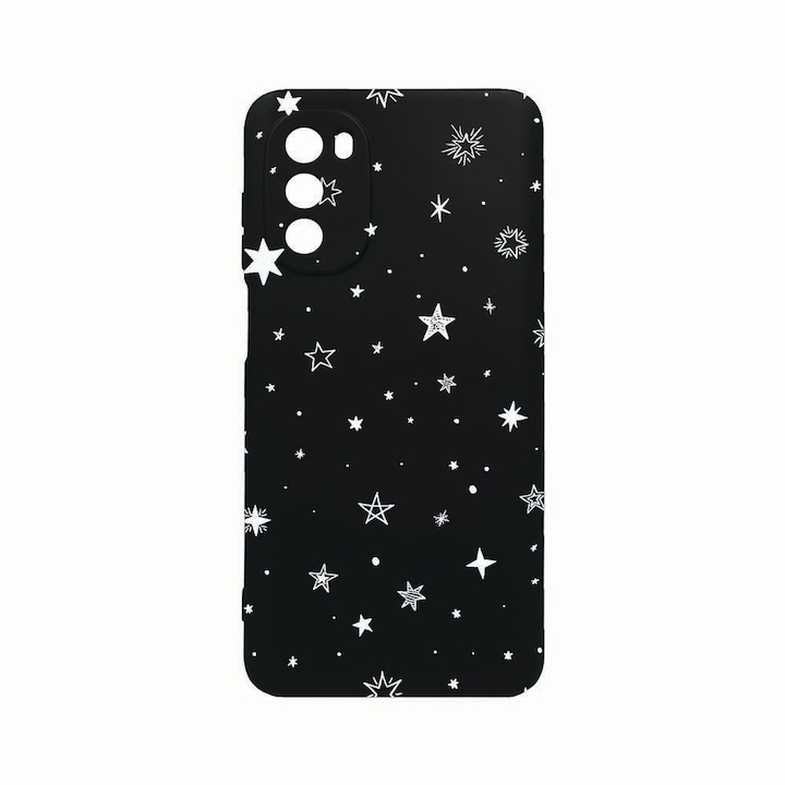 Husa Silicon, Compatibila Cu Motorola Moto G82 / Moto G52, Stars, Rezistenta la uzura, Protectie Camera, Negru c-B 143