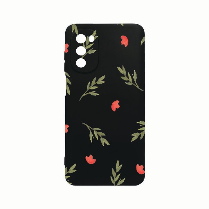 Husa Silicon, Compatibila Cu Motorola Moto G82 / Moto G52, Flowers, Rezistenta la uzura, Protectie Camera, Negru c-B 516