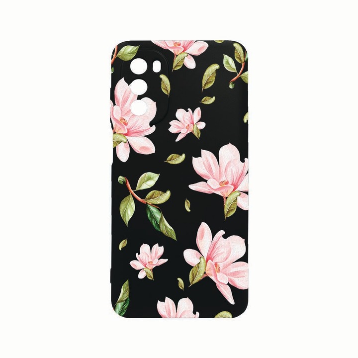 Husa Silicon, Compatibila Cu Motorola Moto G82 / Moto G52, Flowers Collection, Rezistenta la uzura, Protectie Camera, Negru c-B 496