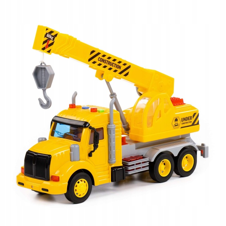 Camion cu macara, Polesie, 86600 Profi, Plastic, Sunete si lumini, 3 ani+, Galben