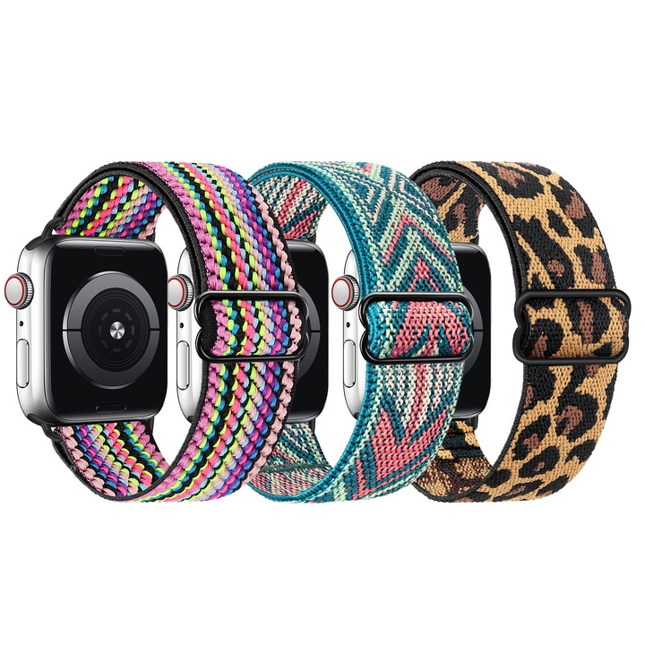 Set 3 curele smartwatch, Matcheasy, Nylon, Compatibila cu Apple Watch 38/40/41/42mm, Verde Bej
