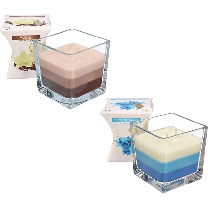 Комплект 2 ароматни свещи Kotarbau, Anti Tobacco/Ванилия, Многоцветен, Височина 8 см