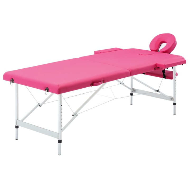 Masa de masaj pliabila vidaXL, 2 zone, roz, aluminiu, 13.55 kg