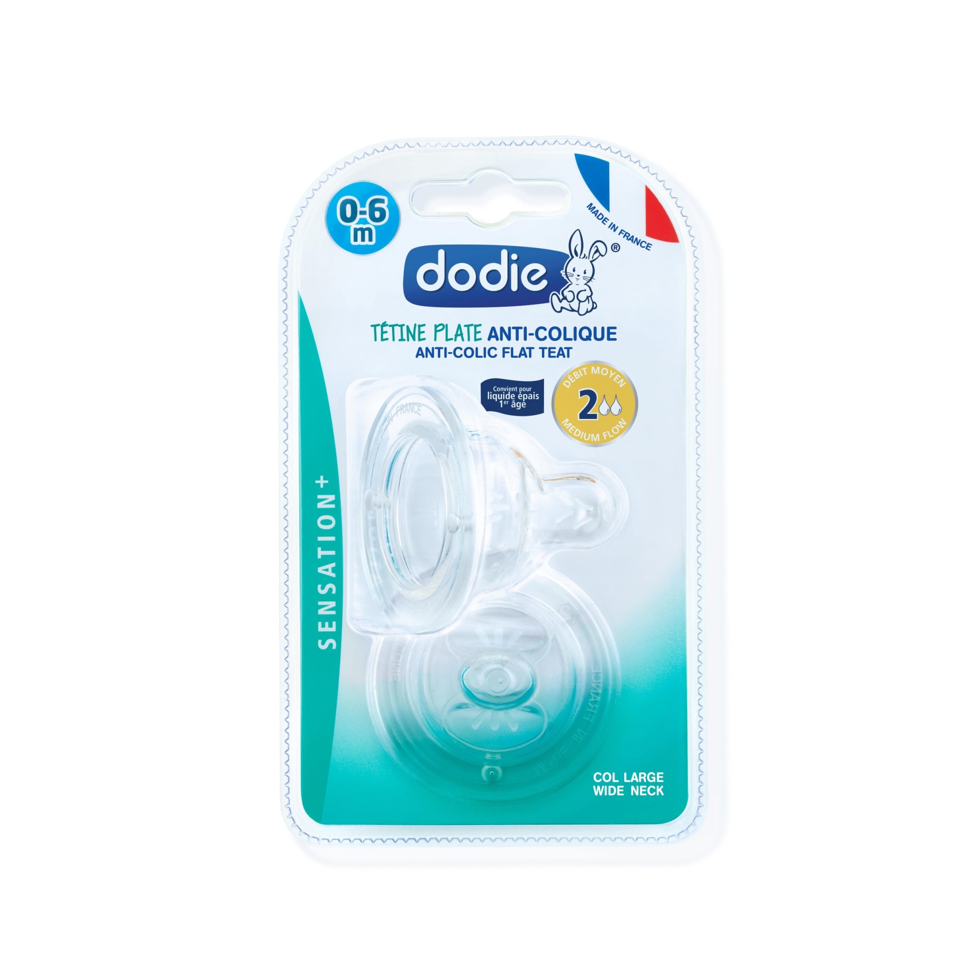 DODIE TETINE PLATE SENS+ ANTI COLIQUE D1 0-6M X2 main image 1