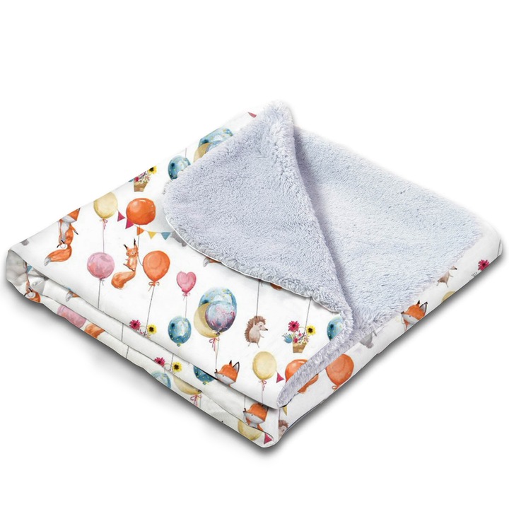 Одеяло с две лица, пухкаво, двойно, 100x78 см Kidizi Fluffy Baloon Friends
