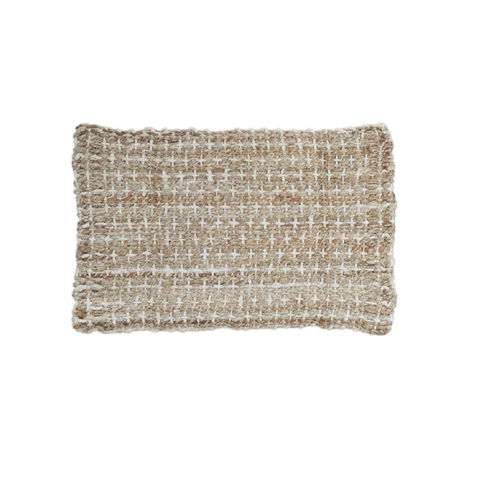 Covor tip traversa, lucrat manual din iuta, dimensiuni 60 x 90 cm, bej/crem, Relaxdays