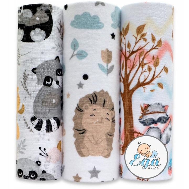 Set 3 scutece mix finet si muselina model Forest Animals