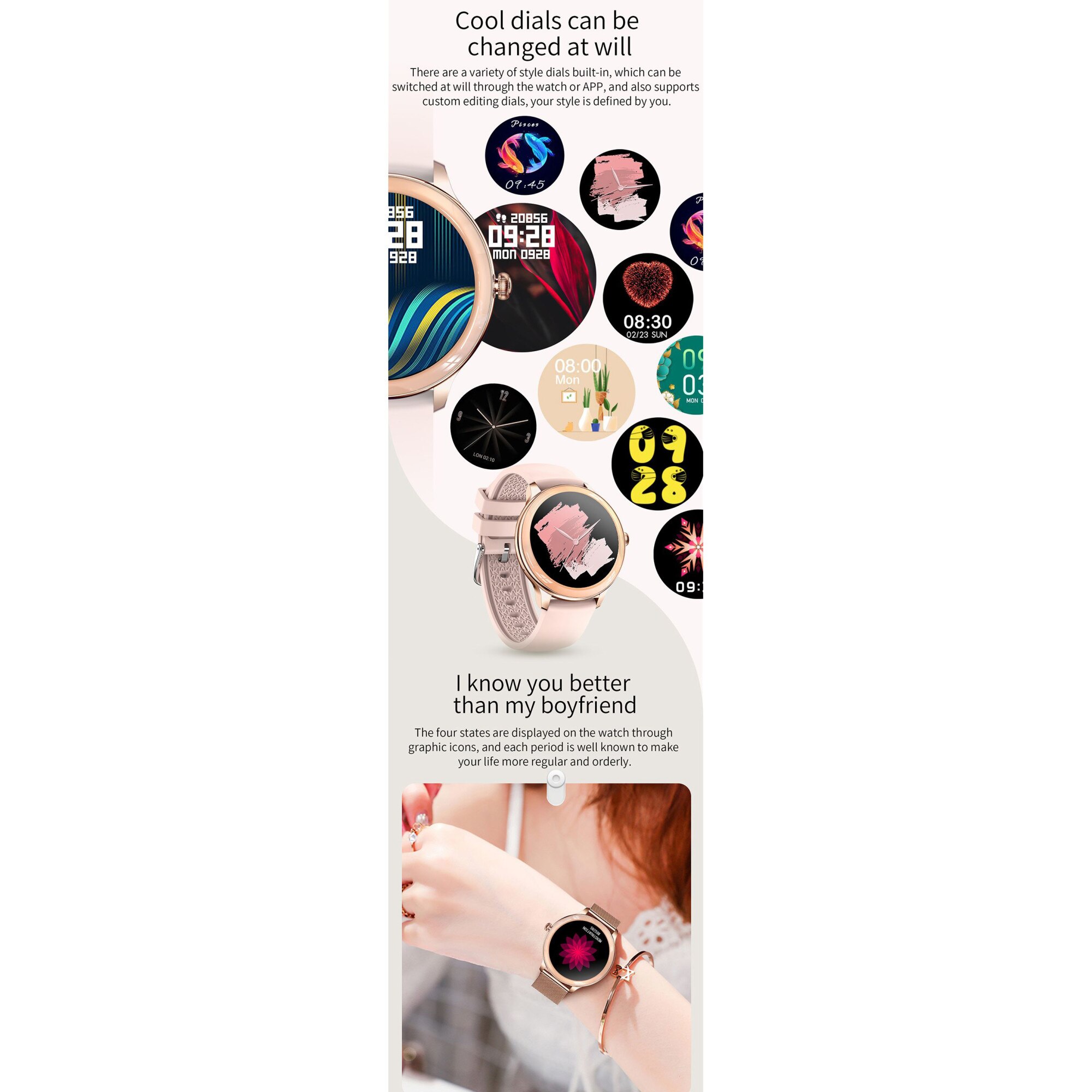 Ceas Smartwatch health tracker dama, 1,09 ich, fitness, multisport