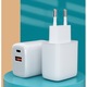 Зарядно Power Delivery (PD), 2 в 1, бързо зареждане 20W, QC 3.0, 1 USB-C порт, 1 USB 3.0 порт, бяло