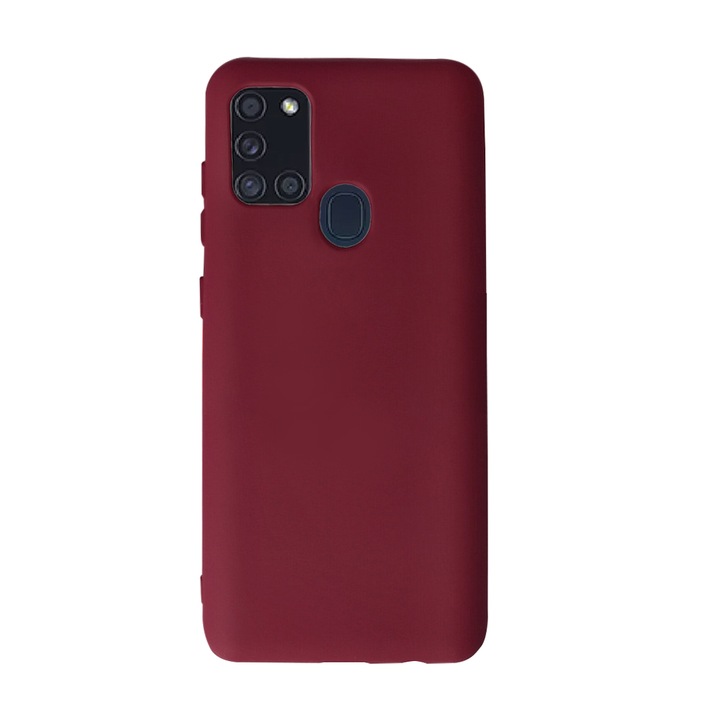 Samsung Galaxy A21s kompatibilis Safe Flex tok, Fonix parancs, Vékony, rugalmas kialakítás, Mikroszálas belső rész, ütésálló, puha szilikon, textúra matt felülettel, tapadásmentes, bordó
