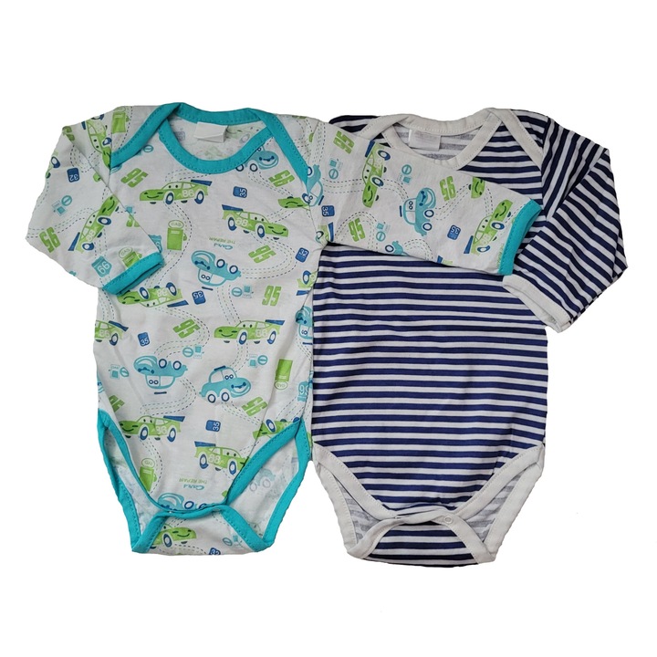 Set 2 body cu maneca lunga Handmade Minis Boutique, multicolor,3-6 luni