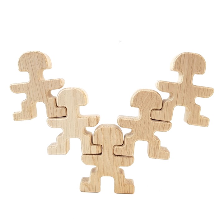 Joc educativ Montessori din lemn de stejar cu acrobati in echilibru