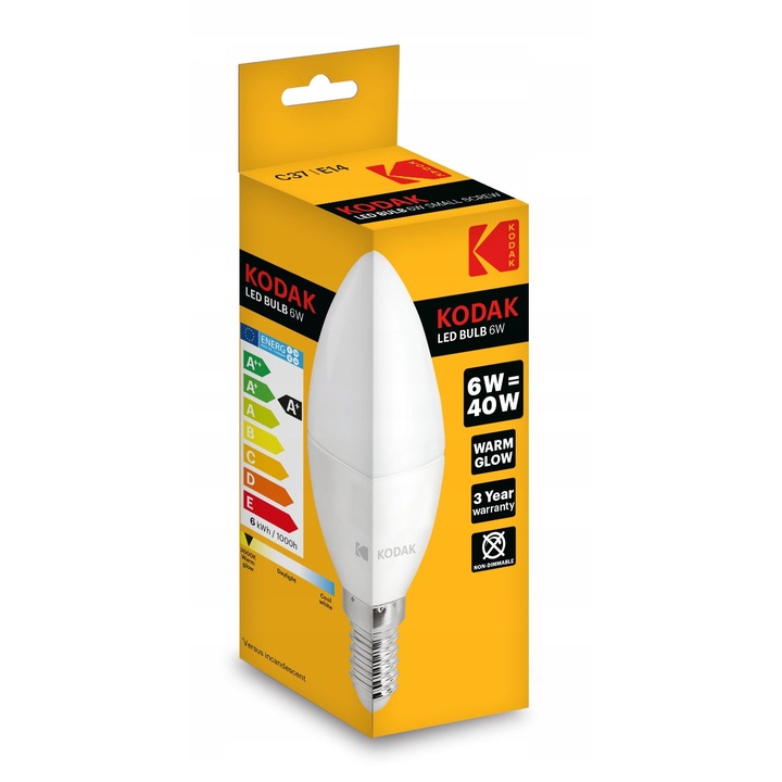 Kodak izzó LED, 6W/40W, E14, 480lm, 3000k