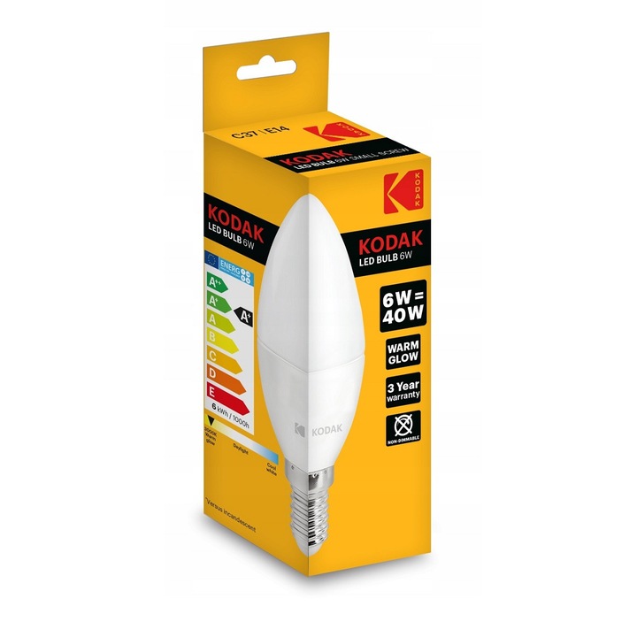 Bec LED Kodak, 6W 40W, 480lm, lumina alba calda 3000K