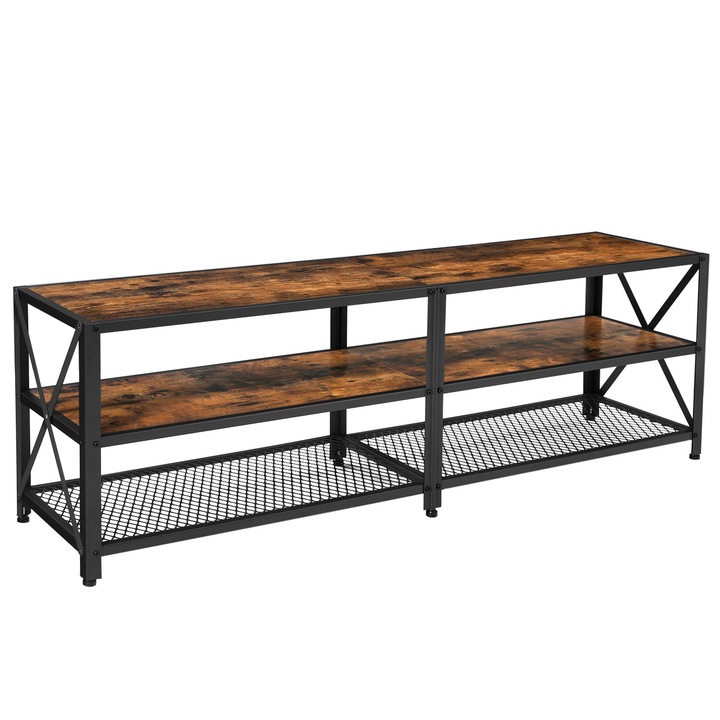 TV állvány, VASAGLE, TV-állvány 70 hüvelykig, 160 x 39 x 52 cm, tárolópolcokkal, acél vázzal, rusztikus barna és fekete LTV095B01