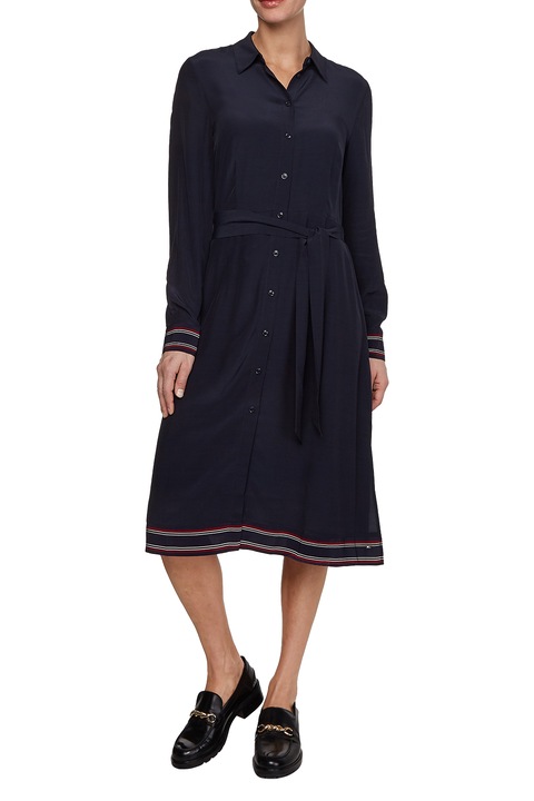 Tommy Hilfiger, Rochie-camasa midi cu detalii in dungi, Bleumarin, M