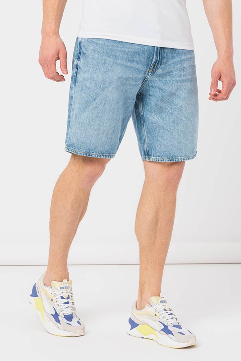 GUESS, Pantaloni scurti de denim cu aspect decolorat, Albastru glaciar