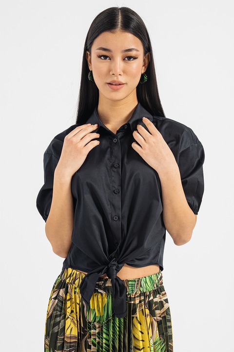 GUESS, Camasa regular fit cu nod frontal, Negru