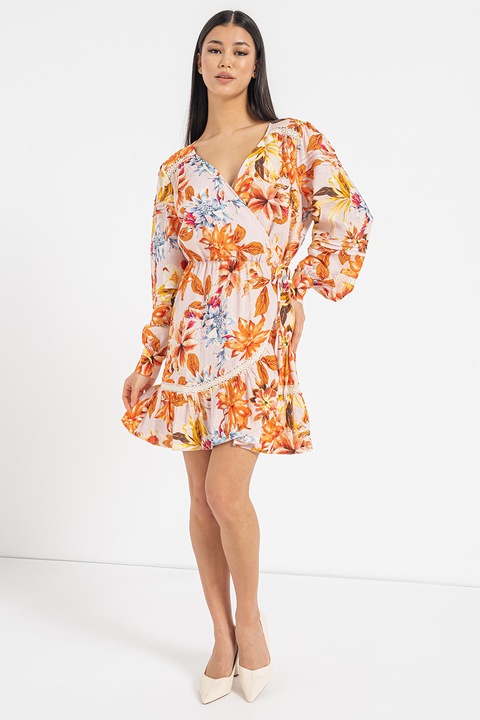 GUESS, Rochie petrecuta din amestec de in, Portocaliu