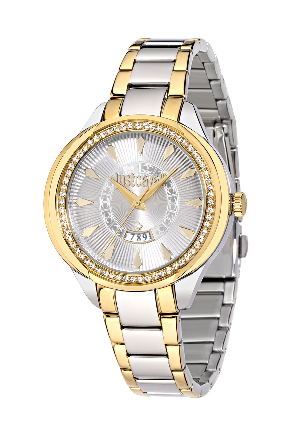 Ceas argintiu cu auriu decorat cu cristale JC01