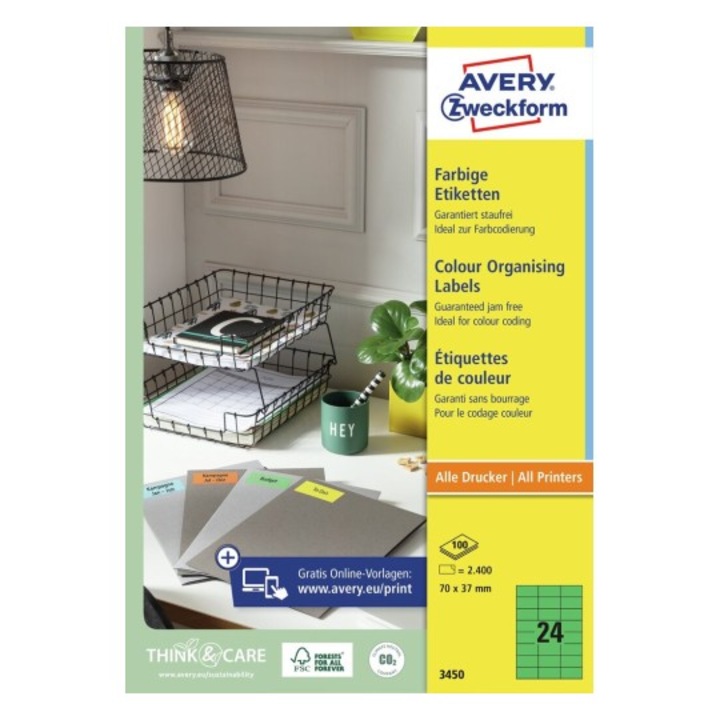 Etichete autoadezive Avery Zweckform 3450, verde, 24/A4, dimensiuni 70x37 mm, 100 coli/top