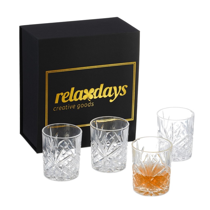 Set 4 pahare pentru whiskey, Relaxdays, 300 ml