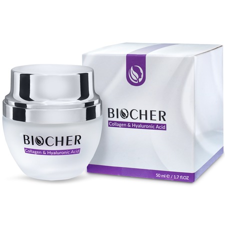 Crema hidratanta pentru fata, Antirid, Pete Pigmentare, Biocher cu Colagen si Acid Hialuronic pentru toate tipurile de ten, 50 ml