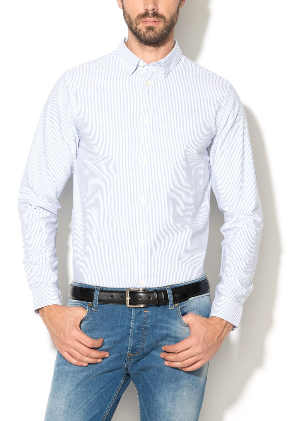 Selected Homme Camasa slim fit albastru cu alb in dungi Vince M