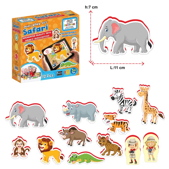 Говорещ играчка Jagu, Сафари, 12 части, Многоцветен