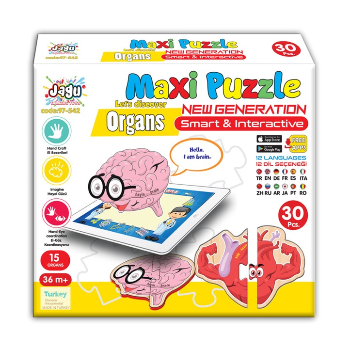 Говорещ пъзел Maxi, Геометрични фигури, 15 броя, 30 части, Многоцветен