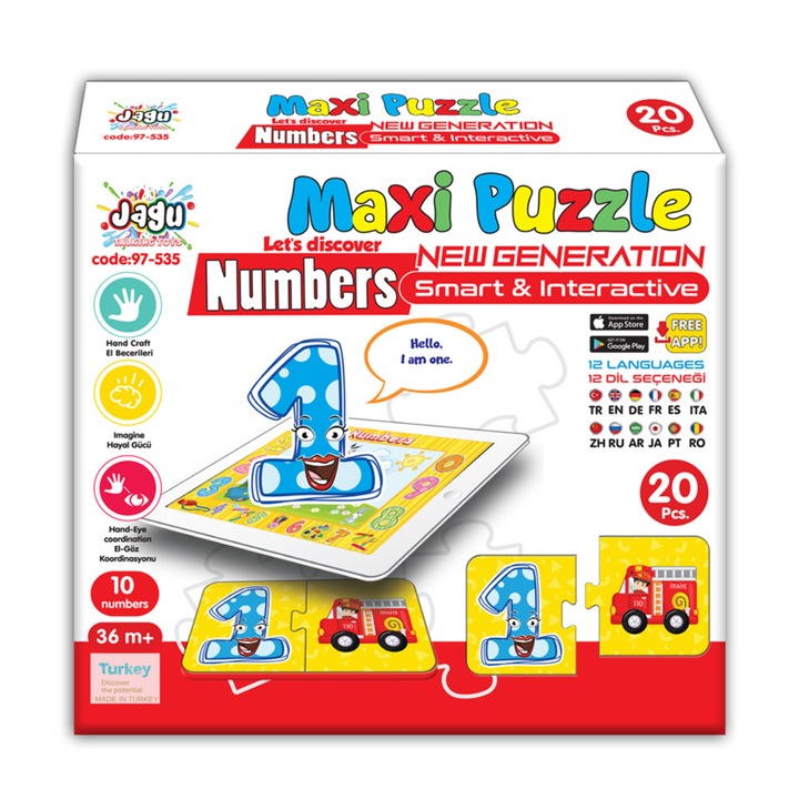 Говорещ пъзел Maxi, Числа, 10 броя, 20 части, Многоцветен