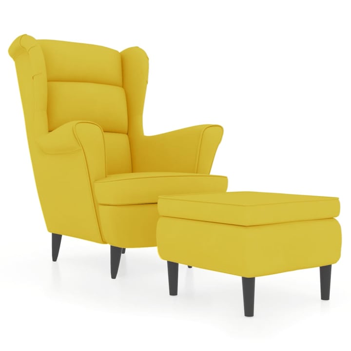Фотьойл Wingback с табуретка vidaXL, Горчица жълто, кадифе, 78 x 90 x 96,5 см