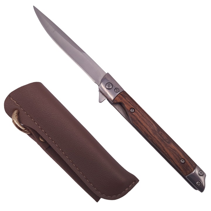 Briceag de vanatoare Depox, Mono Blade, 21.5 cm, otel inoxidabil, maro, teaca piele inclusa