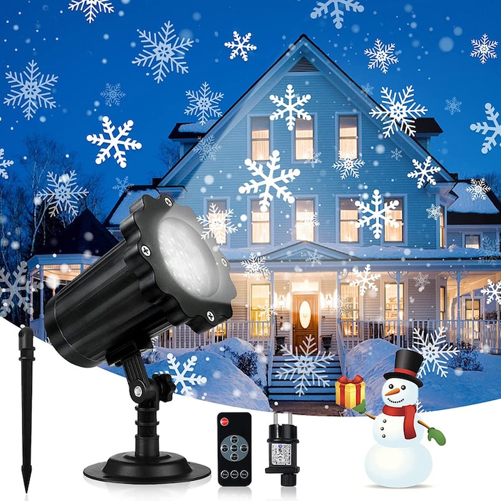 YWX karácsonyi projektor, LED, hópehely minta, 12W, 110/240V, IP65, fekete
