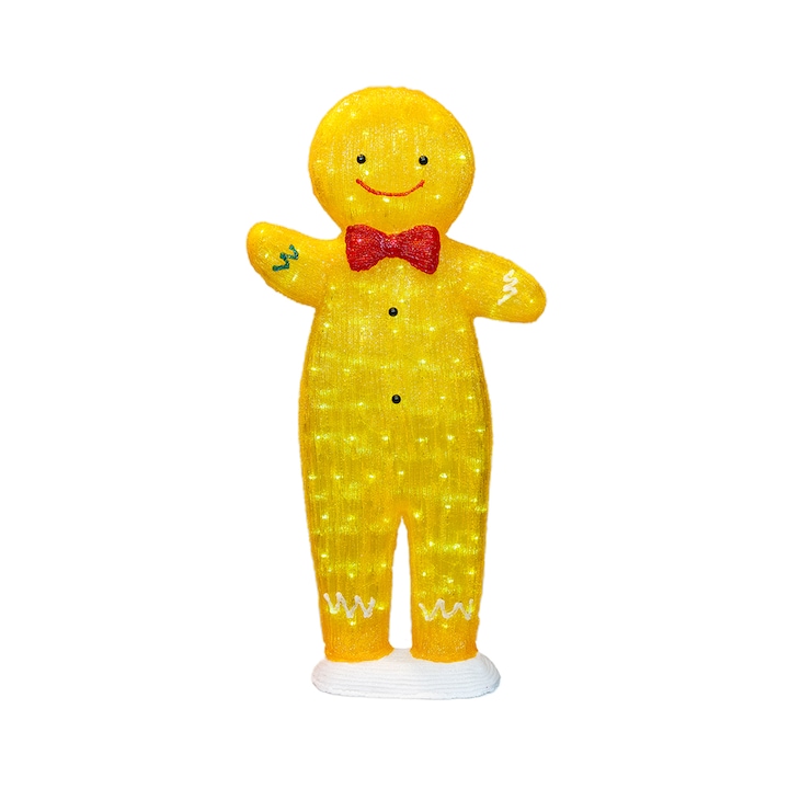 Gingerbread Man decoratiune luminoasa de exterior din acril cu 150 led-uri, 8 jocuri de lumini, culoare multicolor, dimensiune 100cm, alimentare la priza, HB-614